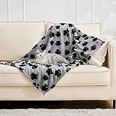 Qeils Jacquard Dog Blankets for Large Dogs, Cozy Calming Cat Blankets Washable, 280GSM Coral Fleece Plush Fluffy Throw Blanket, Black Paws, 30x40IN