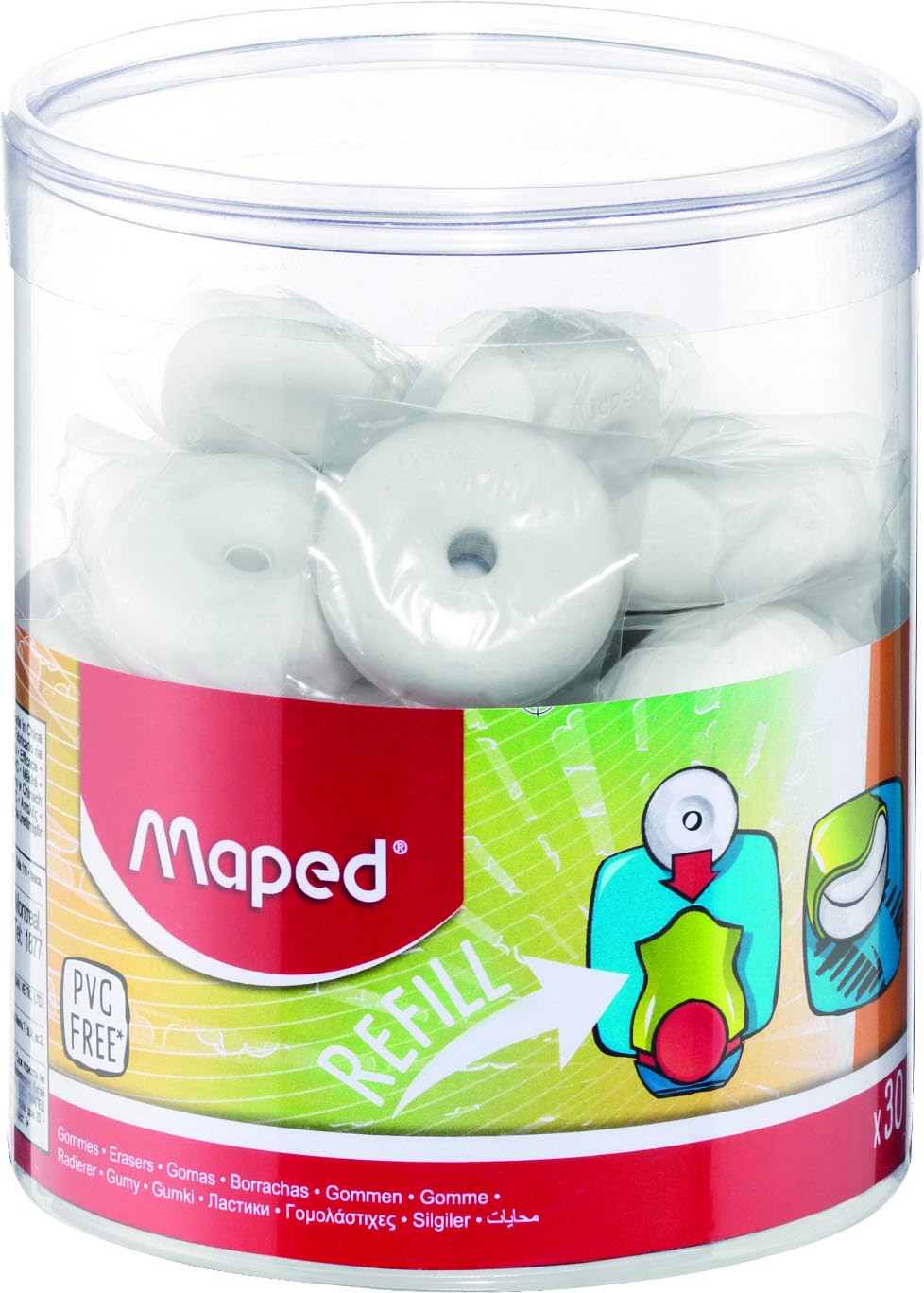 Maped - School Supplies - Replacement Rubber for Duo Pencil Sharpener + Loopy Rubber - Round Design - Easy to Replace - White - Does Not Contain PVC
