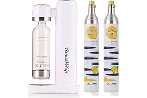 AmazWhip Sparking Water Maker, Household Portable Bubble Water Machine With Thread CO2 Gas Cylinders, CO2 Soda Maker Machine For Carbonated Beverage Homemade (White + 2 Canisters)