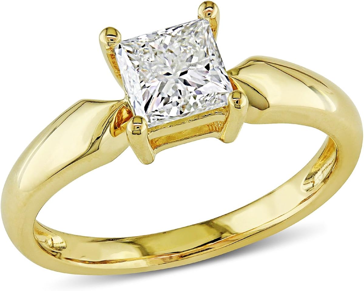 Solitaire Princess Cut Diamond Ring 1.0 Carat (ctw) in 14K Yellow Gold