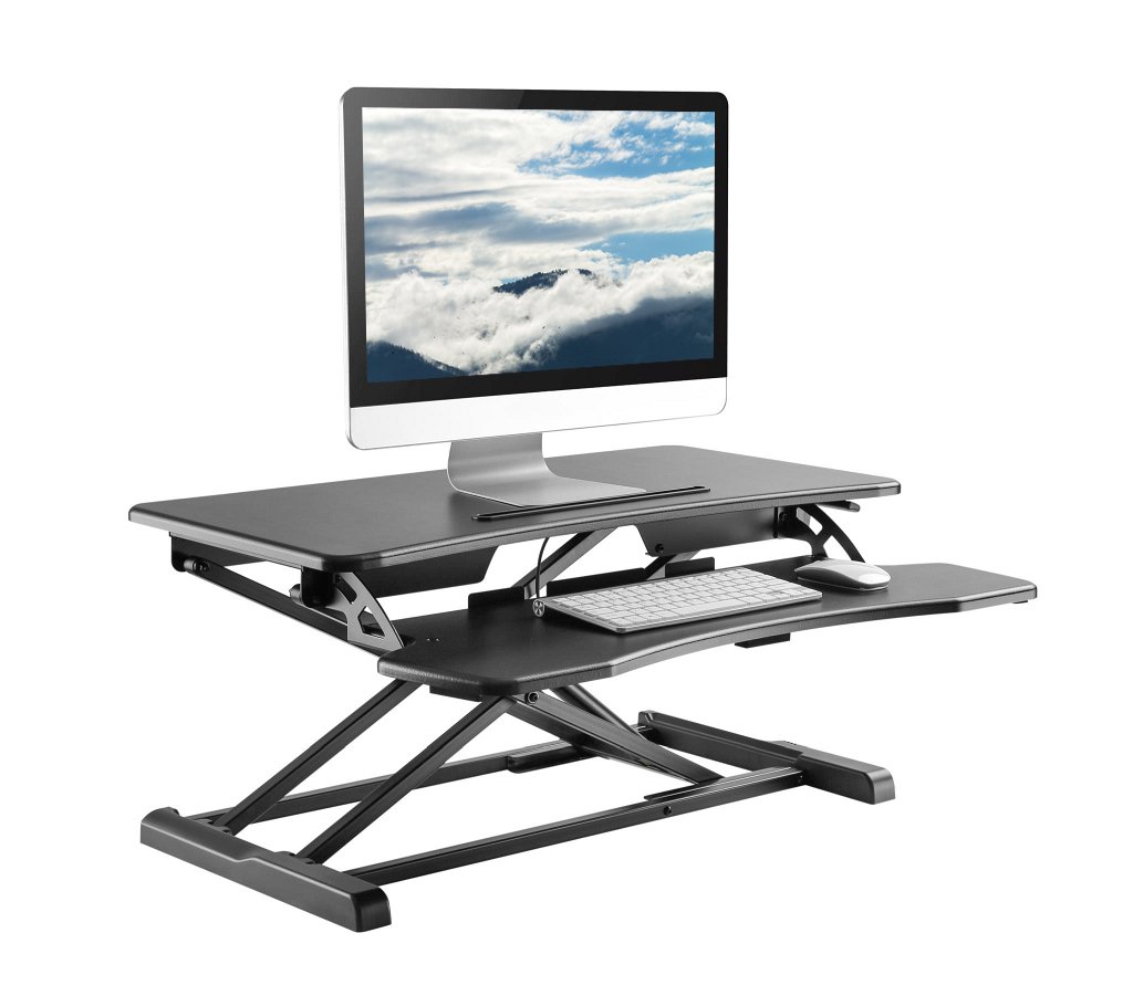 Rise-X Light Standing Desk Converter - Height Adjustable Stand Up Desk Riser - Sit to Stand Desktop Workstation - 32 Surface Black