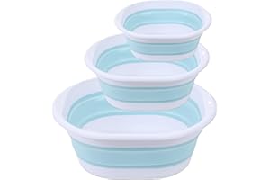 DALAN 3-piece folding washbasin set, foldable dishwasher basin, space-saving folding sink, suitable for apartments, camping, dishwashing, fruit and beverage container, hiking, and household use (Blue)