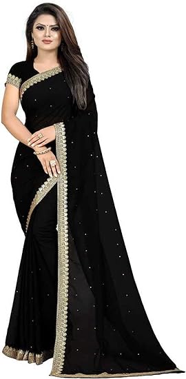 Women's clothing black georgette saree with blouse piece