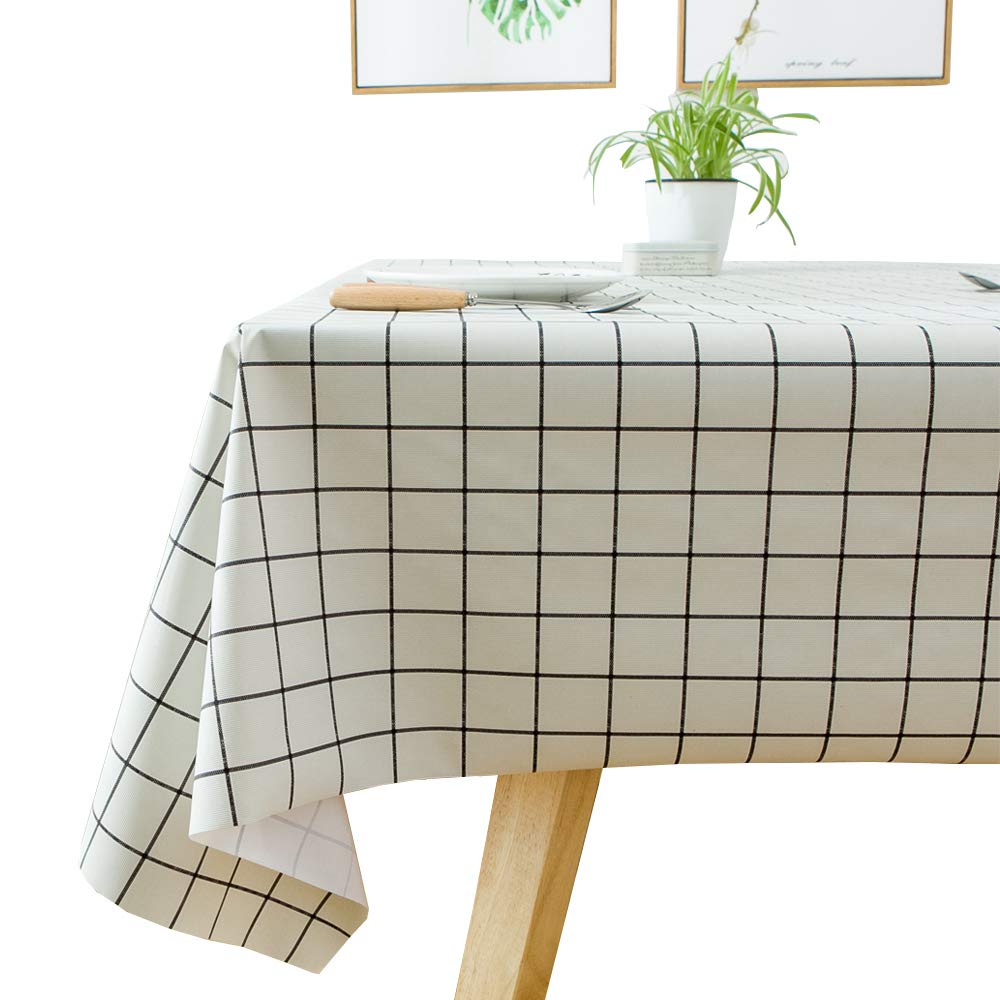 Plenmor Table Cloth Wipeable Tablecloth Waterproof Plastic Wipe Clean PVC Table Cover Protector Rectangular for Kitchen Picnic Outdoor Indoor (137x215 cm, White Plaid)