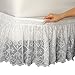 Collections Etc Lace Trimmed Elastic Bed Wrap, Easy Fit Dust Ruffle Bedskirt, White, Queen/King