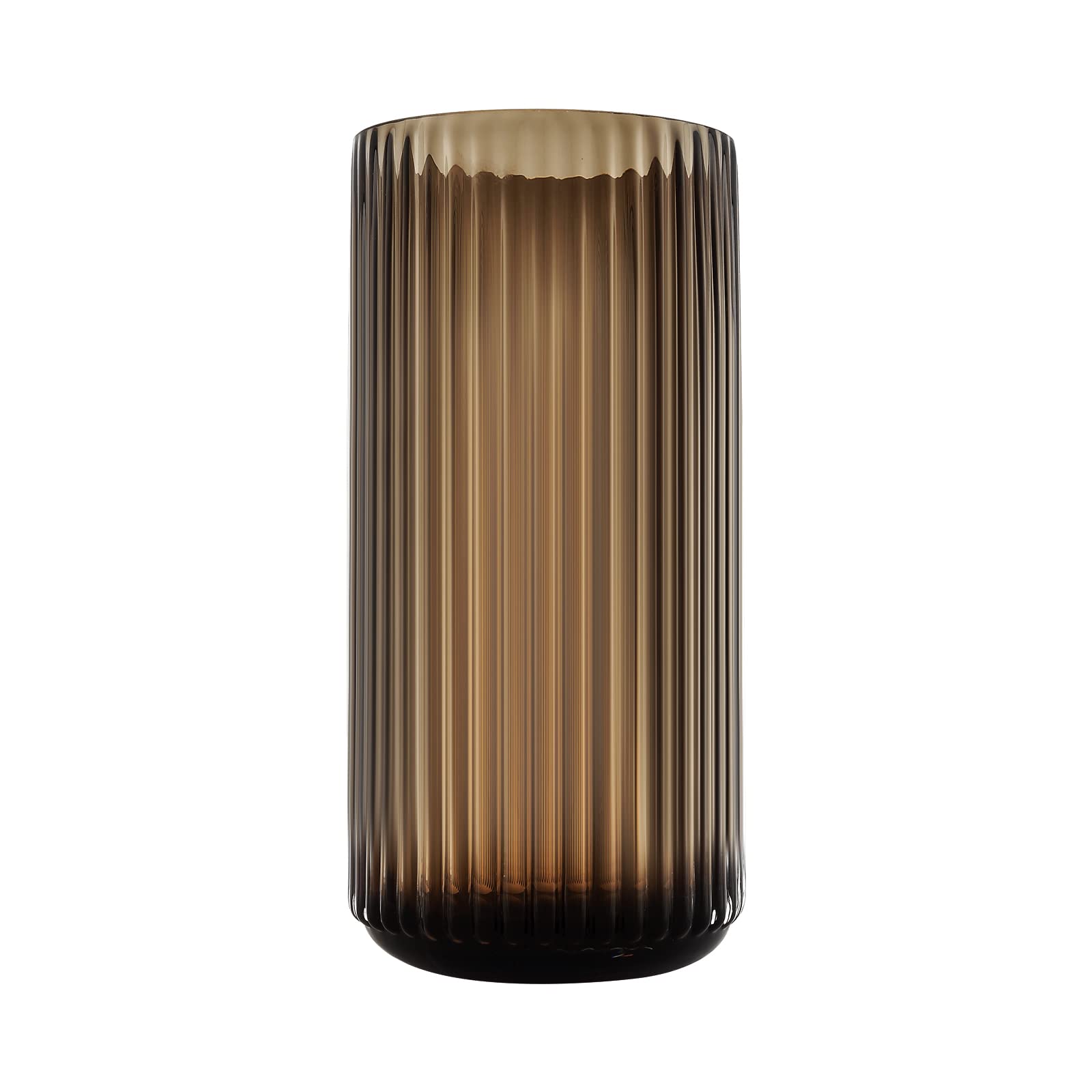 Dinyeo Large Cylinder Ribbed Brown Glass Flower Vase for Farmhouse Dining Table Centerpieces Decor