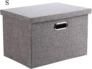Wintao Storage Box with lid Foldable Linen Fabric Clothing Storage Basket Bins with Lids Gray 3 Sizes - Small