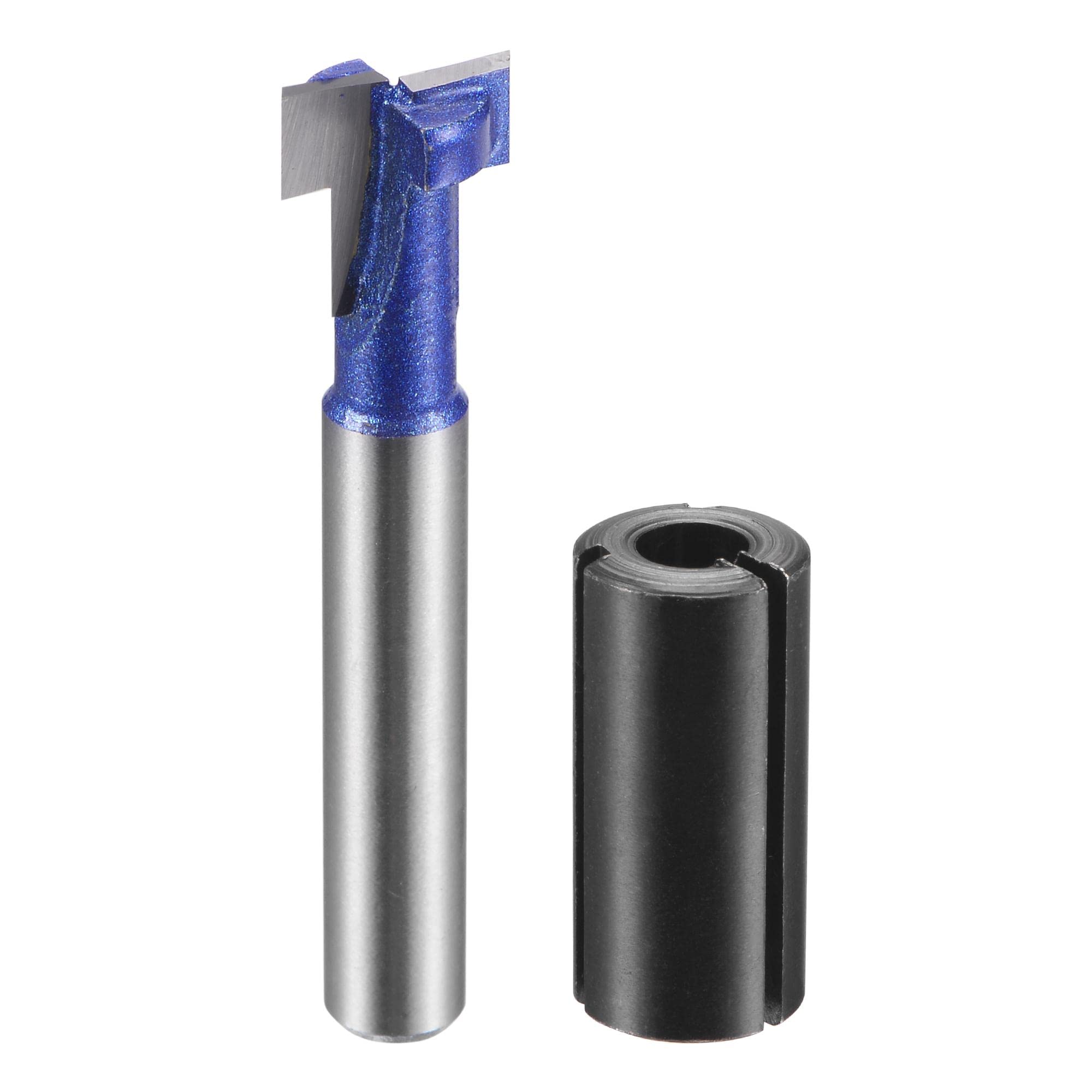 sourcing map 1/4" Shank Keyhole Router Bit 7/16" Diameter with 1/2" to 1/4" Router Collet Adapter, Carbide Tipped Wood Milling T-Slot Cutter