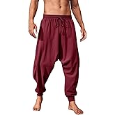 PASLTER Mens Pirate Pants Medieval Viking Costume Trousers Renaissance Halloween Baggy Harem Linen Pants