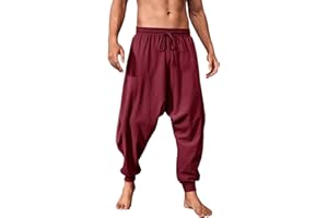 PASLTER Mens Pirate Pants Medieval Viking Costume Trousers Renaissance Halloween Baggy Harem Linen Pants