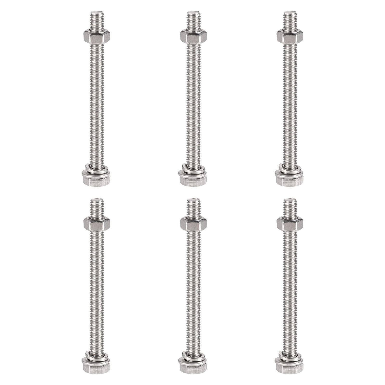 TOP-VIGOR 6Pcs M6 x 75mm Hex Head Screws Bolts, Nuts, Flat & Lock Washers Kits, 304 Stainless Steel Fully Thread Hexagon Bolts for DIY Bike Motorcycles Repair