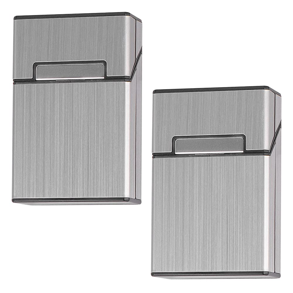Cigarette Case Aluminum for Whole Package Cigarettes 20 Pieces, Flip Top Cigarette Case for Men Women and Ladies, Gray