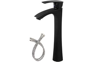 KINGO HOME Black Vessel Sink Faucet, Contemporary Tall Bathroom Vessel Fuacet Matte Black Basin Vanity Bathroom Sink Faucet with Water Hoses