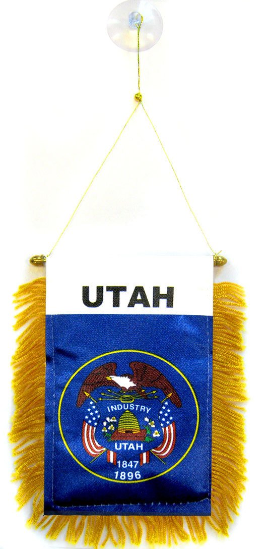 AZ FLAG - Utah Mini Banner - 6'' x 4'' - 100% Polyester US state of Utah Small Pennant for Car - Double-sided Flag with Suction Cup Hanger
