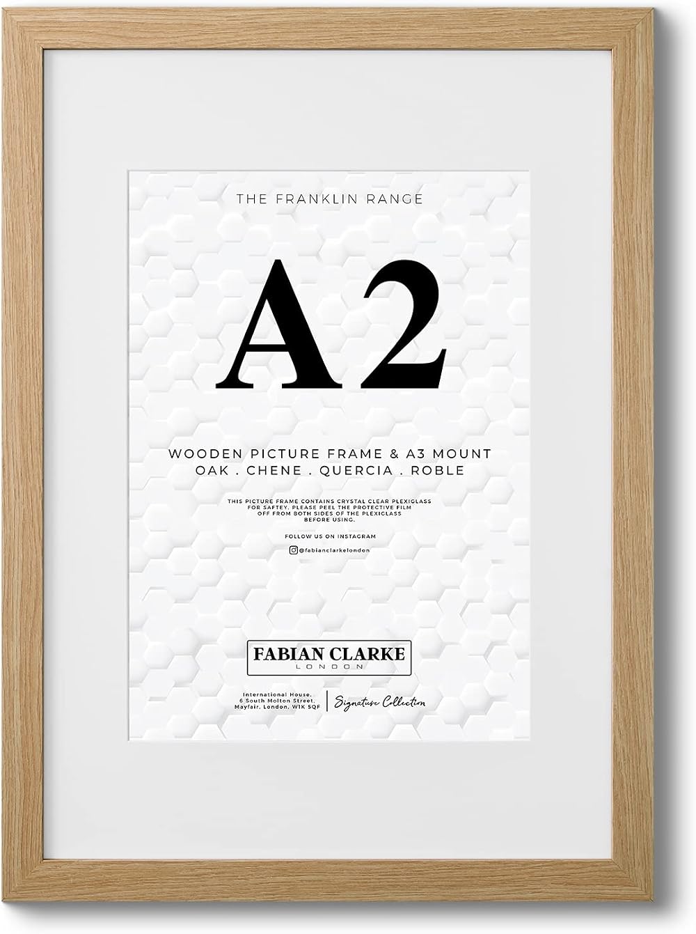 Fabian Clarke London A2 Modern Oak Frame with White A3 Mount Portrait Landscape
