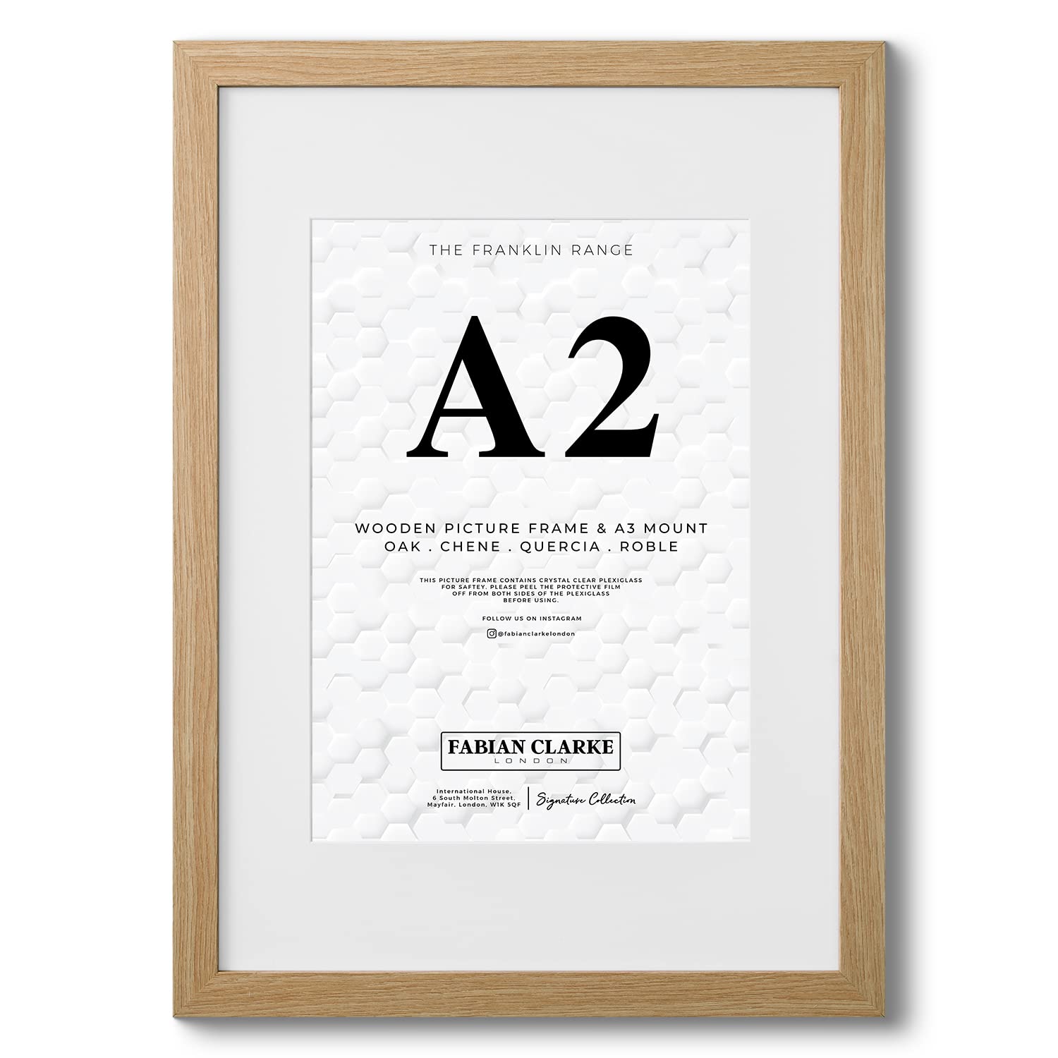 Fabian Clarke London® A2 Modern Oak Wooden Picture Photo Frame with White A3 Mount to Hang Portrait or Landscape