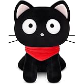Slojkardon Black Cat Plush, 8In Cute Chocolate Cat Plushies, Kawaii Cat Stuffed Animal Toy with Red Scarf Design Plushies for Kids Girls Boys, Soft Stuffed Cat Doll for Birthday Gift
