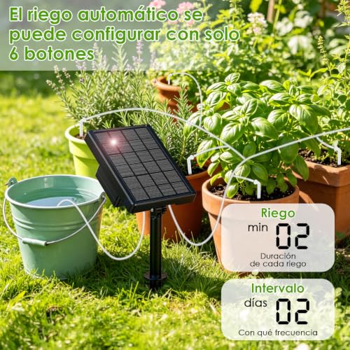 ZWOOS Riego por Goteo Solar, Sistema De Riego Automático con Temporizador, Manguera 15M & 20 Goteros, Recargable USB-C, Kit Riego por Goteo para hasta 20 Plantas, Balcón e Invernadero