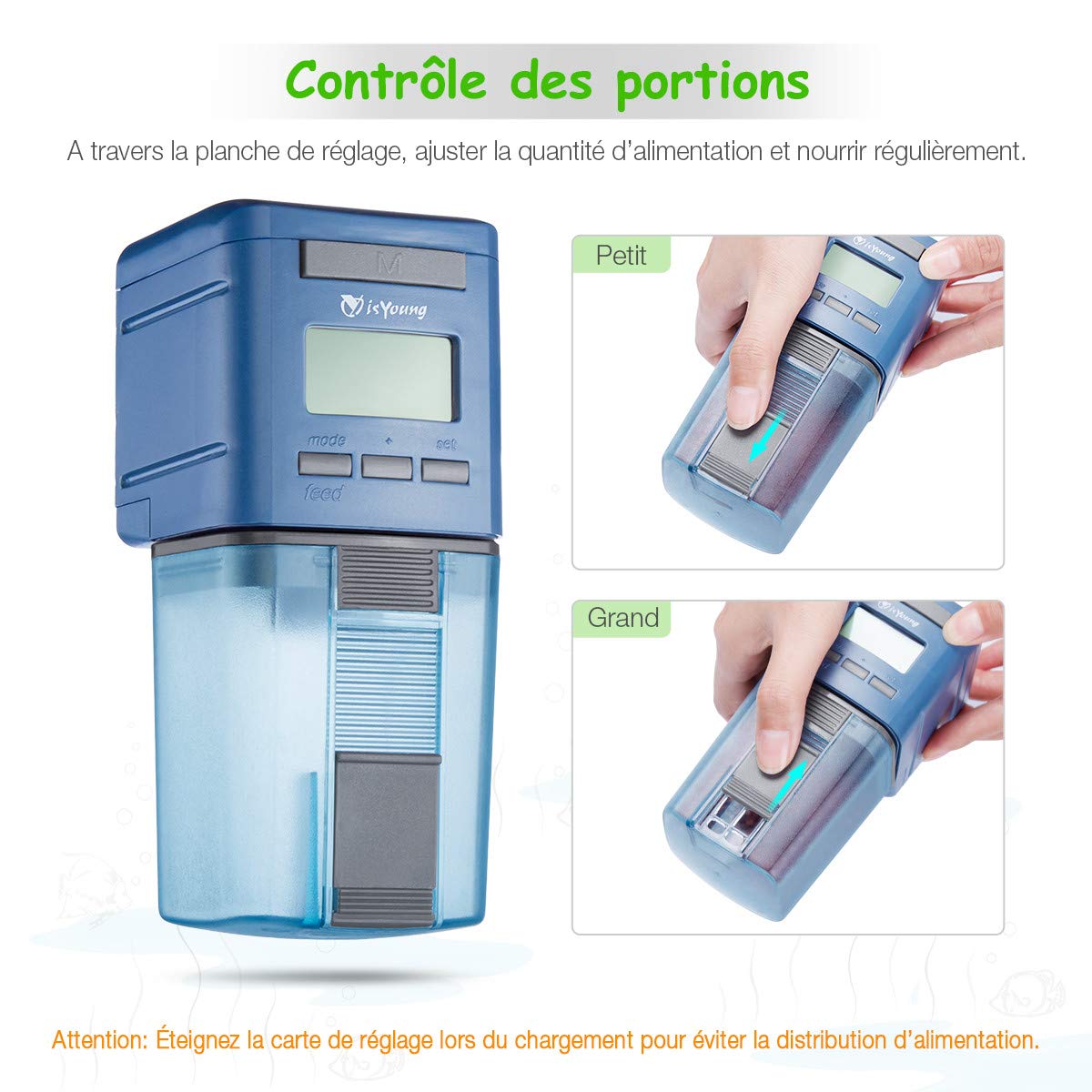 isYoung 175ML Distributeur de Nourriture pour Poissons Automatique Numérique Alimentateur de Poissons Multifonctionnel pour Aquarium,Écran LCD Pendant Vacances/Déplacement/Hors de la Maison
