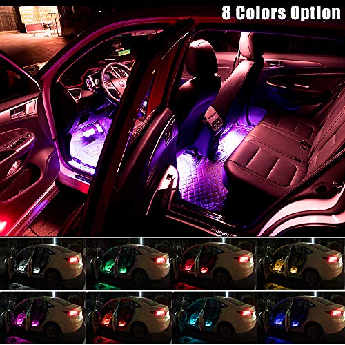 Car LED Strip Light 4pcs 72 LED Multicolor Music Car Interior Light LED Under Dash Lighting Kits DC 12V with Sound Active Function and Wireless Remote Control, Car Charger Included