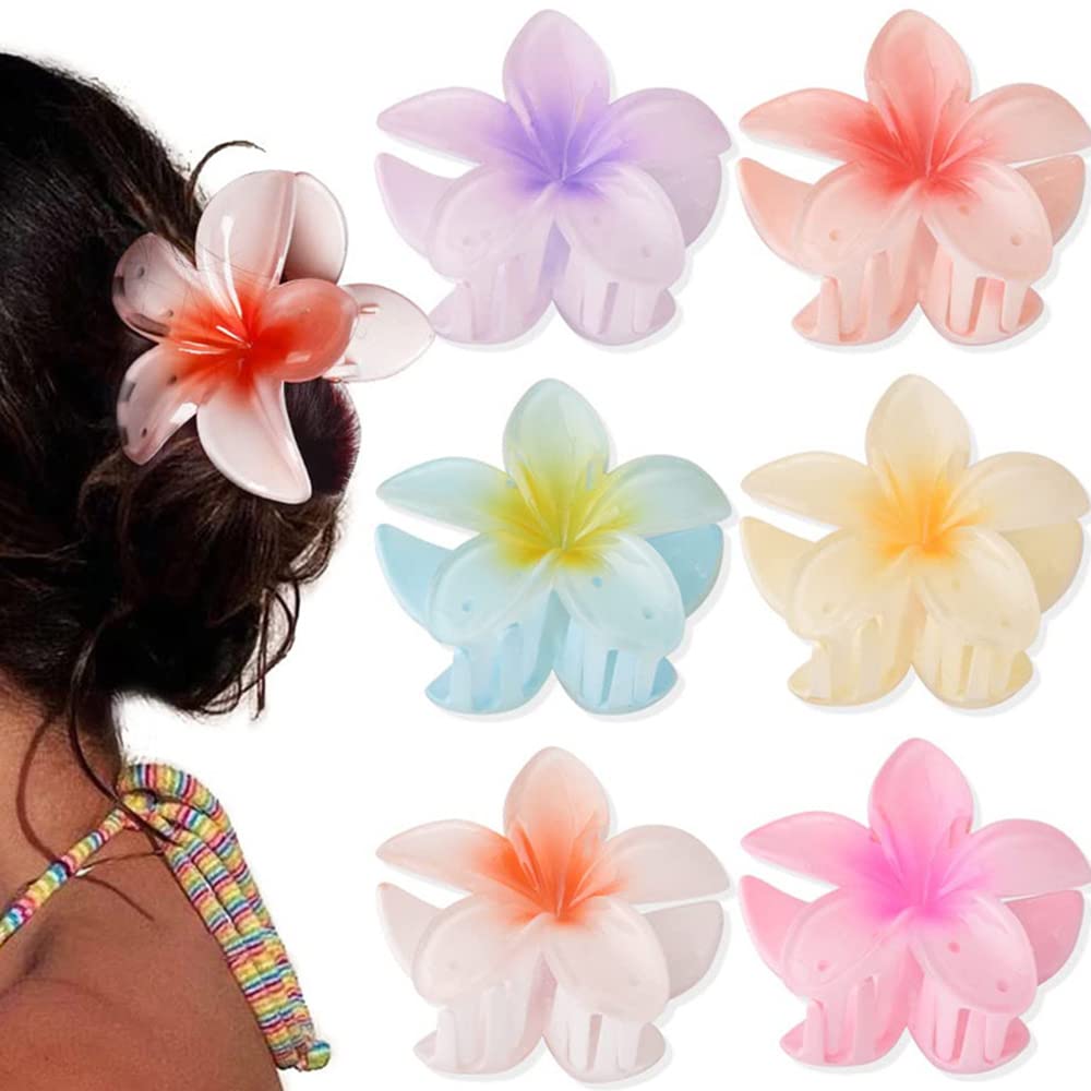 ZSPERKLA 6 Pcs Flower Hair Clips, Non-Slip Flower Claw Clips Large Acrylic Clips Hair Styling Accessories for Women and Girls (6 Pack Flowers)