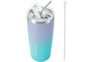 BJPKPK Insulated Stainless Steel Tumbler, Coffee Tumbler with Lid and Straw, Double Wall Vacuum Travel Mug, Powder Coated Lea