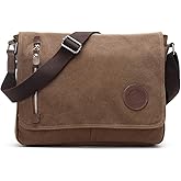 HuaChen Vintage Canvas Messenger Bag,Travel Shoulder Satchel Unisex Crossbody Purse Bookbag for 14 Inch Laptop