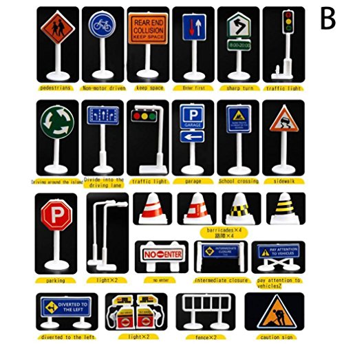 Dartphew Toys, 28 PCS Fashion Car Toy Accessories Traffic Road Signs Kids Smart Children Play Toy Game To Develop Children's Ability Of Mental Attention Practical (Color B) - Thumbnail 2