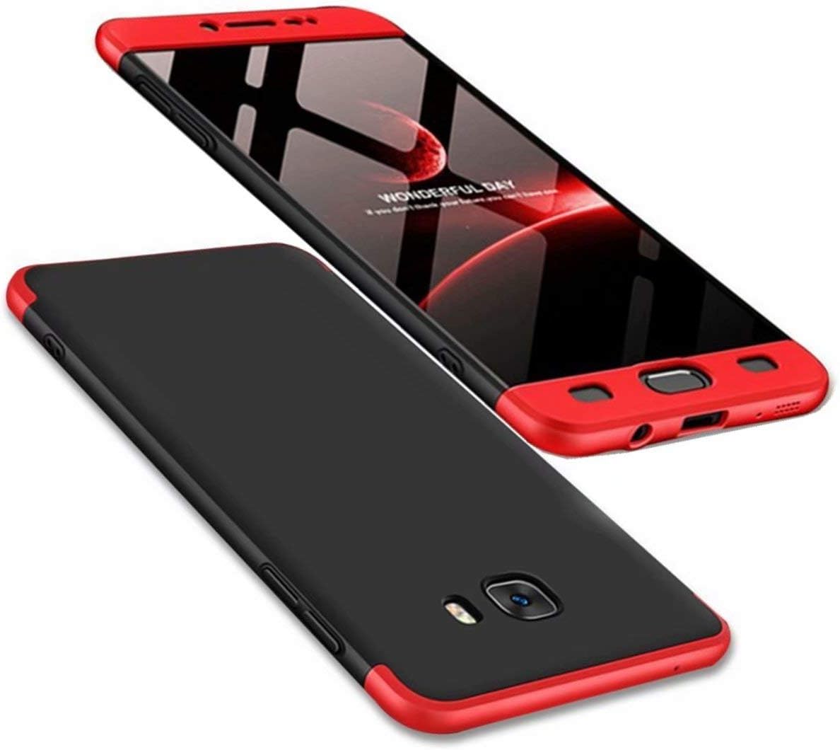 AILZH Compatible Samsung Galaxy C9 pro Case 360 Degree Protective Cover PC Hard Shell Anti-Shock Shockproof Full Body Protective Anti-Scratch Bumper Matte Protection(Red black)