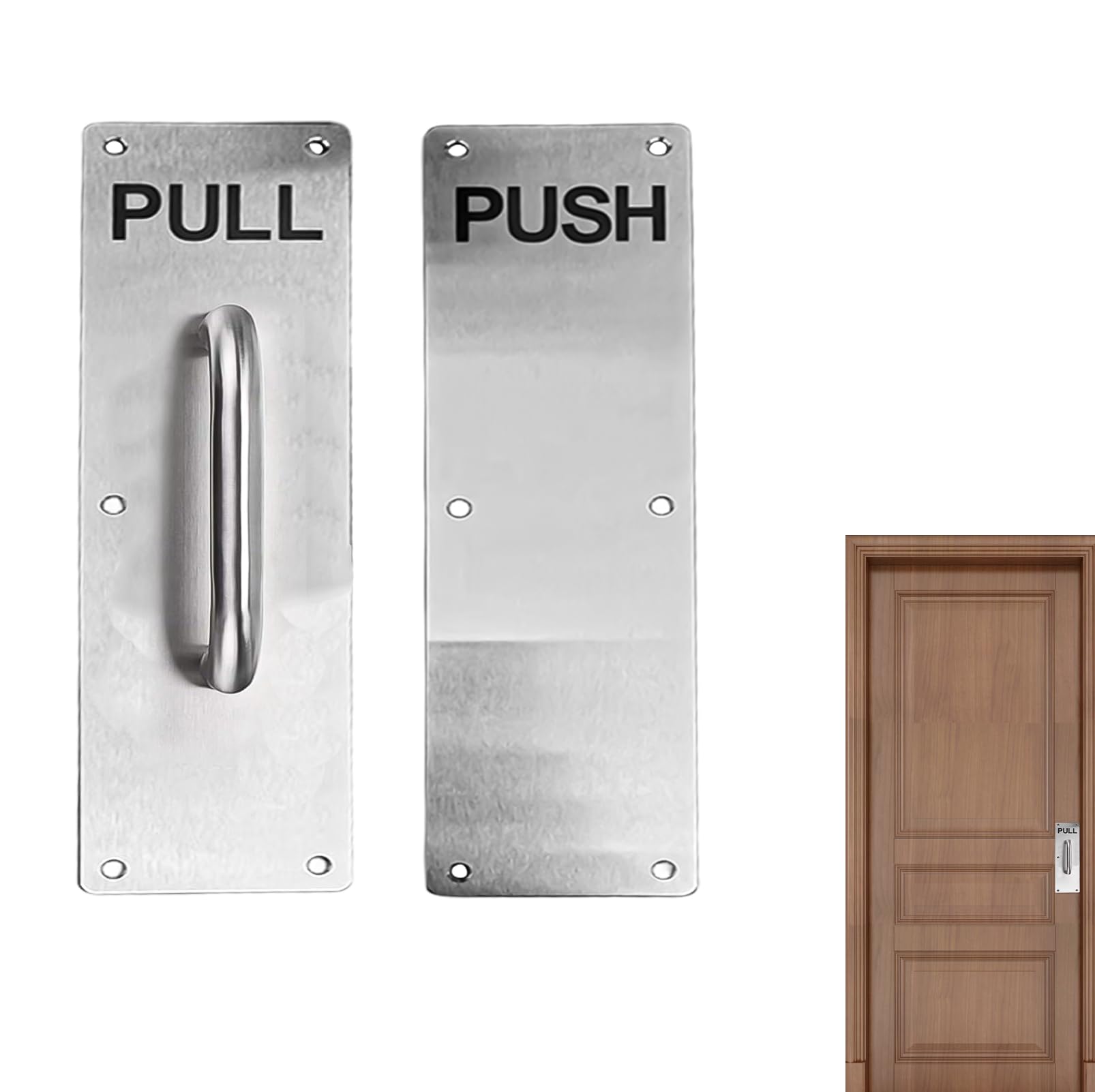 FOXCUP Stainless Steel Pull Push Door Handle Set, 2 Pieces, Silver, 30 x 17 x 6 cm, Modern Style, Ambidextrous, Heavy Duty, Restaurant & Home Door Handles