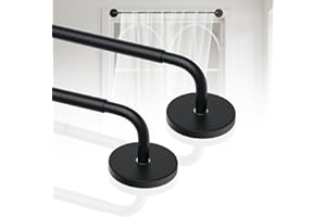 Rodzwin 2 Pack Magnetic Curtain Rod for Metal Door, 16 to 30 Inch Curtain Rods 3/8 Inch Diameter Adjustable Magnetic Curtain 