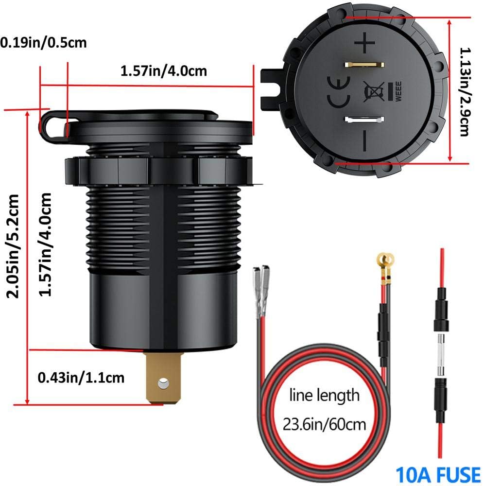 Thlevel USB Car Charger Socket Mini Dual QC3.0 Port Quick Charge 12V 24V Car Adapter with LED Digital Voltmeter and Switch 36W - Image 5