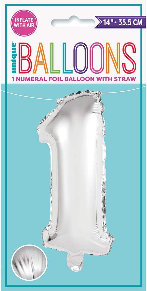 Unique Party 56741 - 14" Silver Foil Number 1 Balloon, Large - Image 3