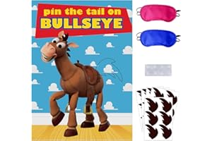 OULUN Toy Inspired Stories Party Supplies, Pin The Tail on The Bullseye Party Game, Large Poster 24PCS Reusable Tail Stickers for Kids Boys Birthday Party, Toys 4th Party Favors