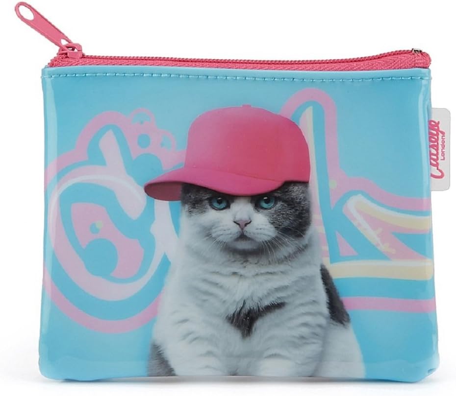 Cats Eye Flat Graffiti Cat Purse Small Coin Purse Cosmetic Bag Pencil Case Bag Small
