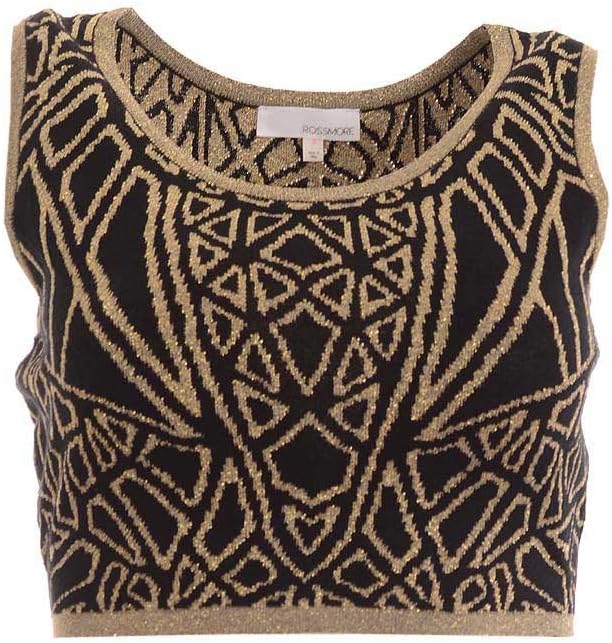 Rossmore Women's Knit Patterned Metallic Round Neckline Sleeveless Crop-Top