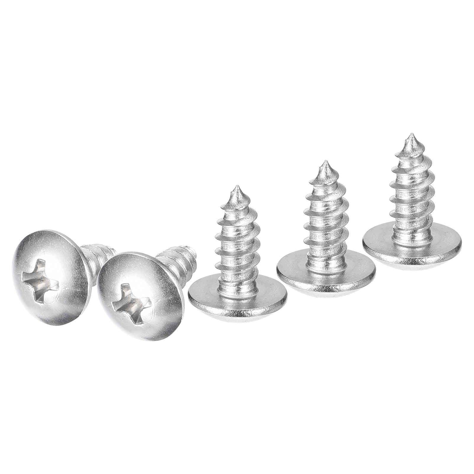 DTGN #8x3/8 Sheet Metal Screws - 100 Pack - for Wood, Furniture - 304 Stainless Steel Phillips Truss Head Self Tapping Tip Wood Screws - Silver
