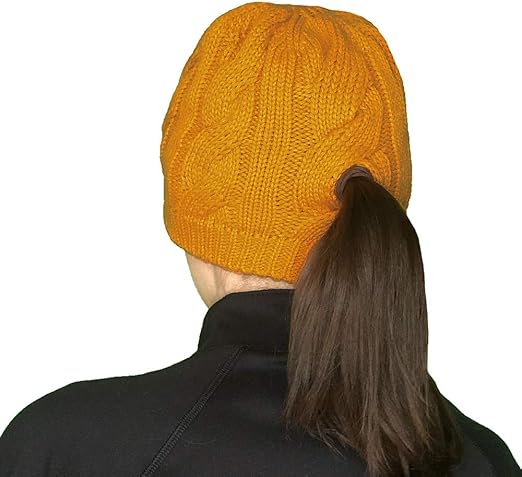 cable knit ponytail hat