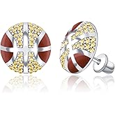 Sport Screwback Earrings for Women - Silver Softball/Volleyball/Soccer/Basketball/Rugby Screw Stud Jewelry Gifts for Sport Fans Christmas Easter Thanksgiving Day