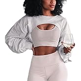 Hilinker Women's Crewneck Cropped Sweatshirt Workout Oversized Long Sleeve Crop Tops