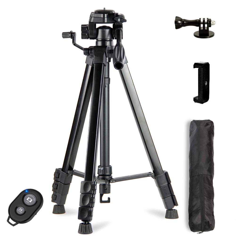 Dezuo 152cm Aluminium Tripod for Camera, Smartphone with Universal Phone Mount and Bluetooth Remote and Gopro Adapter