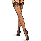 VOGEL VERE Women's Ultra Thin Thigh High Stockings Cuban Heel Backseam Sheer Stockings with Reinforced Toes Vintage-Inspired
