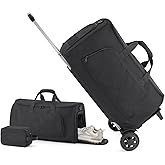 EASYSO Rolling Garment Bag for Travel,Duffle Garment Bag with Wheels and Shoe Compartment for Men and Women,3 in 1 Suit Dress Bags with Wheels(Black)