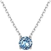 Just Being Cute 14K Gold Plated Crystal Solitaire 1.0 Carat(6.5mm) Birthstone Pendant Cubic Zirconia Necklace, Dainty Sterling Silver Necklace for Women, Birthday Mother's Day Gifts