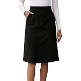 SweatyRocks Women's High Waist Straight Midi Skirt Split Hem Corduroy Skirts with Pockets