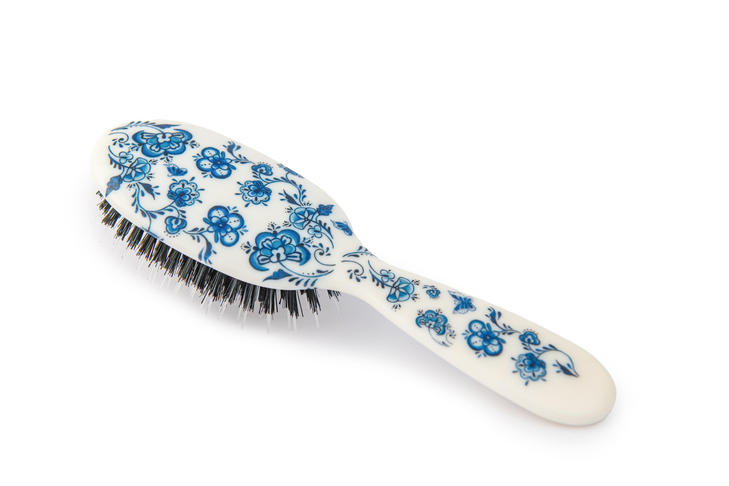 Rock & Ruddle Natural Mixed Boar Bristle Hair Brush for Women and Kids (Small/Travel Size, 17.5cm - Perfect for Wet or Dry Hair, Detangling Smoothing Blowdrying - Made in UK - Pretty Blue
