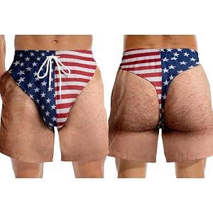 Custom Funny Patriotic Men Swim Trunks - Personalized Summer Vacation and Travel Gifts for Men - Freedom and Chill Beach Shor