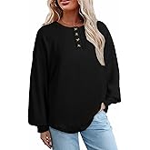AlvaQ Womens Oversized Sweatshirts Plus Size Casual Loose Long Sleeve Button Up Henley Tops