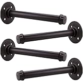 Industrial Black Iron Pipe Shelf Brackets | Set Of 8, 8 Inch, Wall Mount DIY Shelving With Hardware