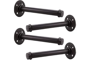 STARVAST Industrial Pipe Shelving Brackets 8 inch - Set of 4, Rustic Pipe Shelf Brackets with Iron Fittings, Flanges and Pipes for Vintage Furniture Decor, Wall Mounted DIY Bracket, Clothing Rack Hardware